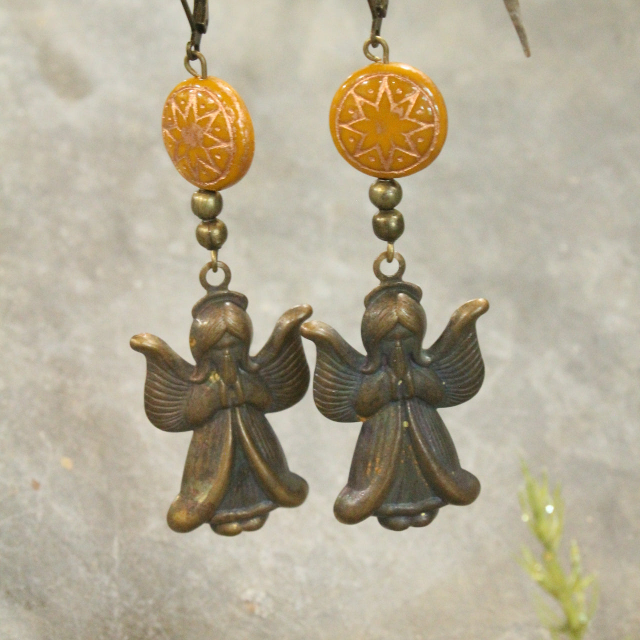 Czech Star & Angel Overhead Dangle Earrings