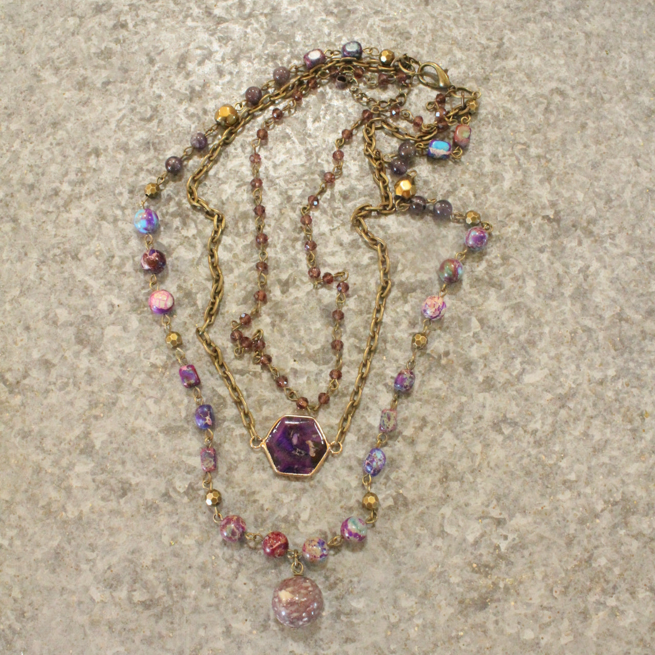 Bohemian Layered Purple Stone & Crystal Necklace