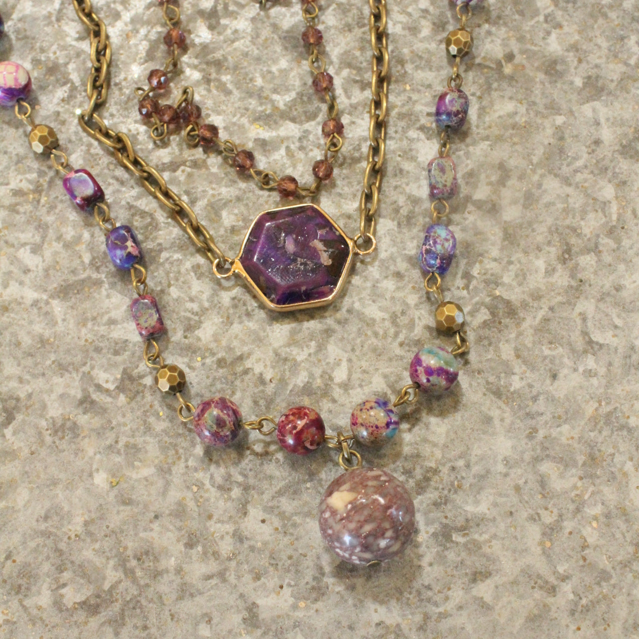 Bohemian Layered Purple Stone & Crystal Necklace