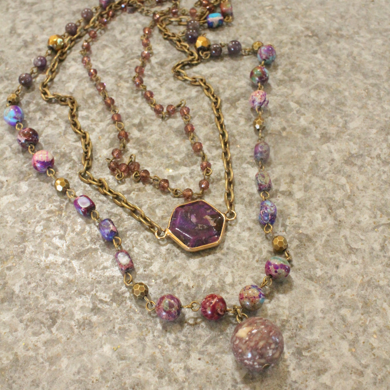 Bohemian Layered Purple Stone & Crystal Necklace