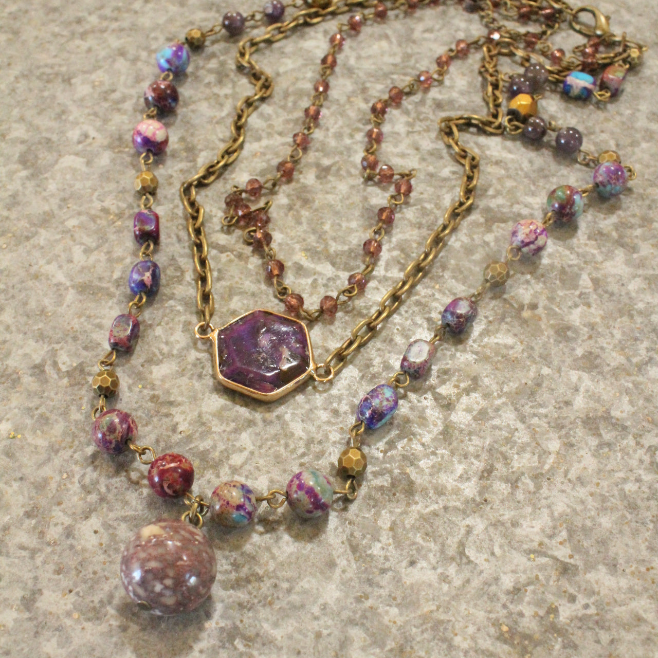 Bohemian Layered Purple Stone & Crystal Necklace