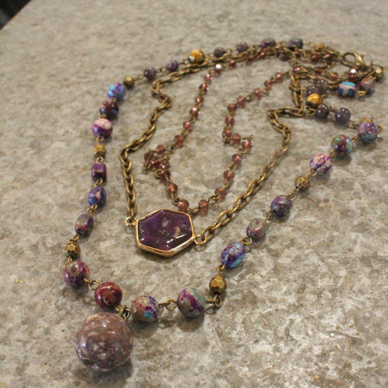 Bohemian Layered Purple Stone & Crystal Necklace