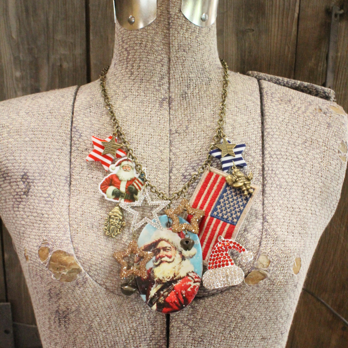 Patriotic Santa Salutes You Charm'd Necklace