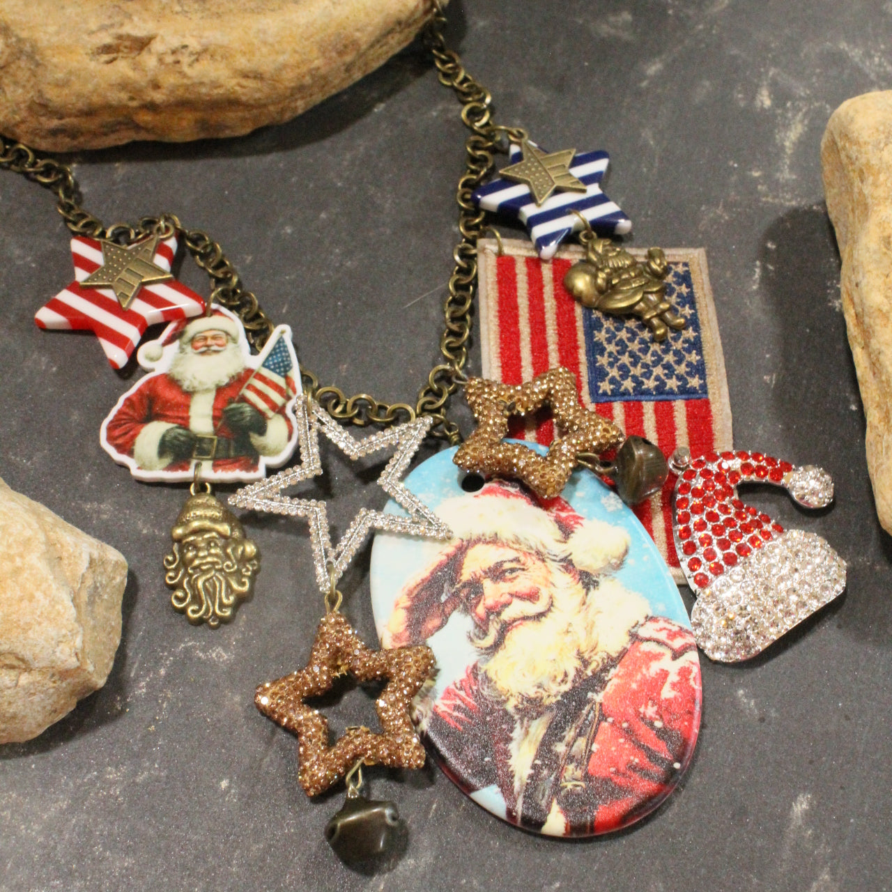 Patriotic Santa Salutes You Charm'd Necklace