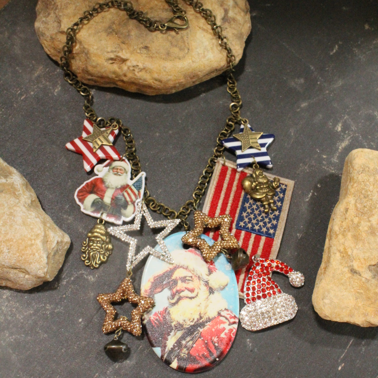 Patriotic Santa Salutes You Charm'd Necklace