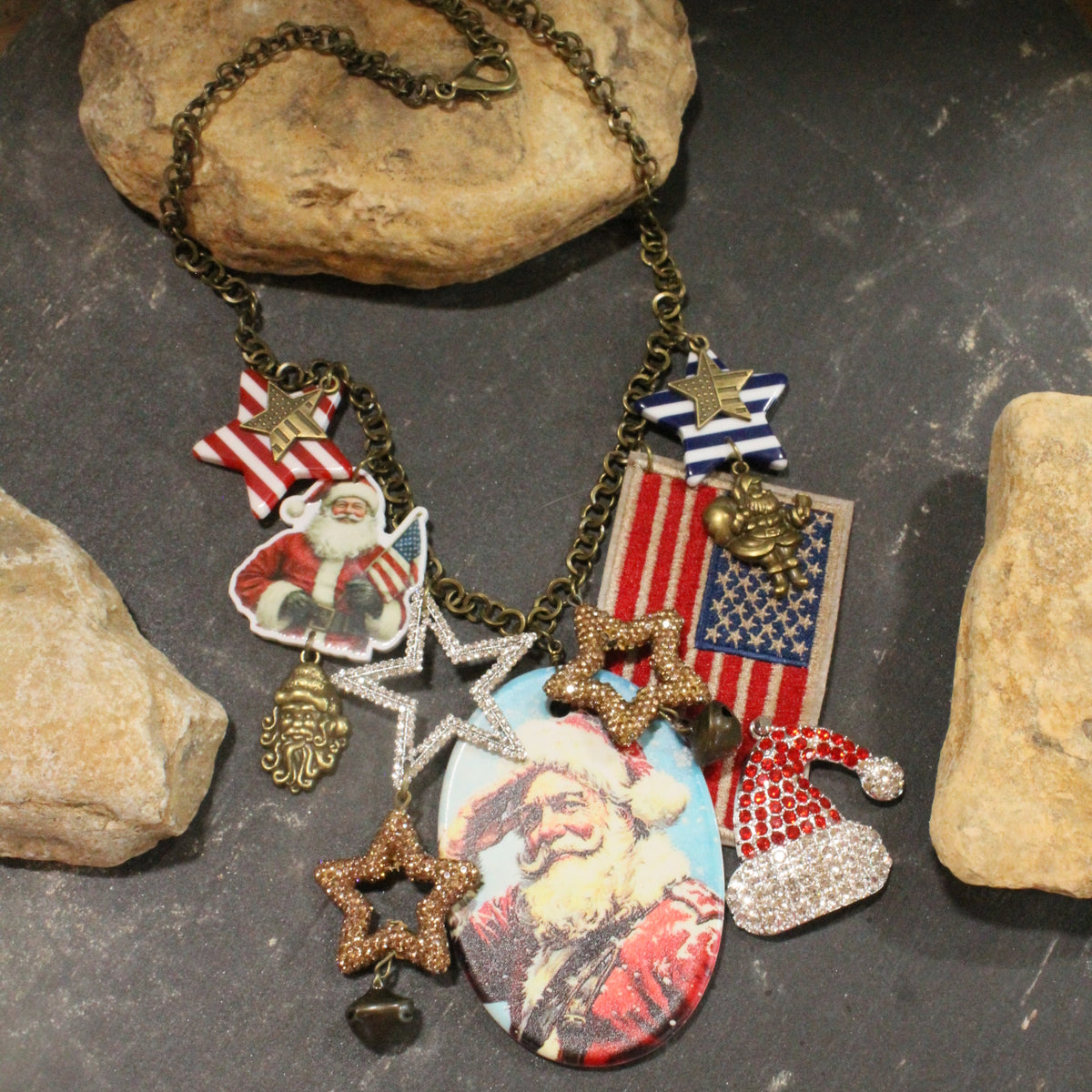 Patriotic Santa Salutes You Charm'd Necklace