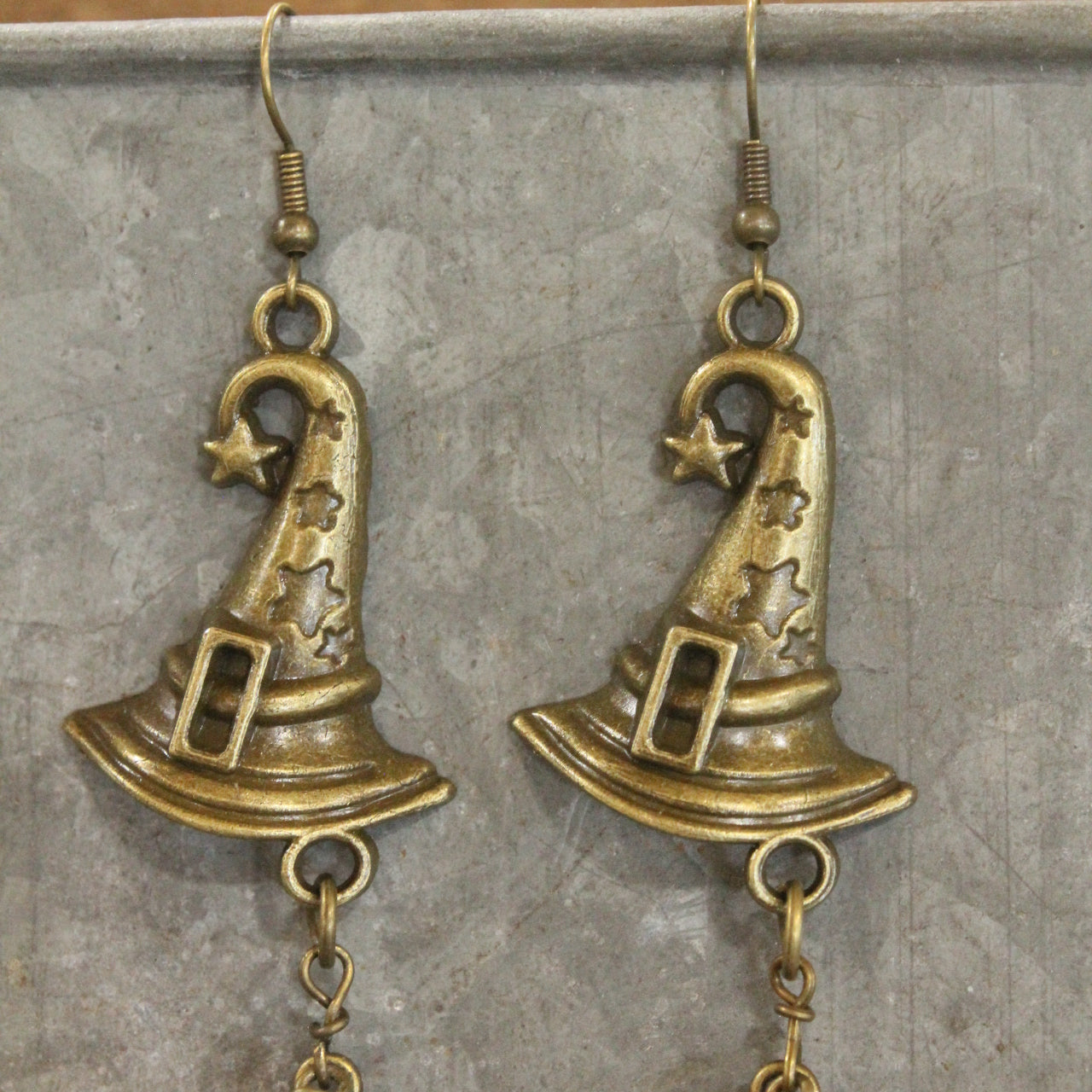 Bronze Witch's Hat & Pumpkin Earrings