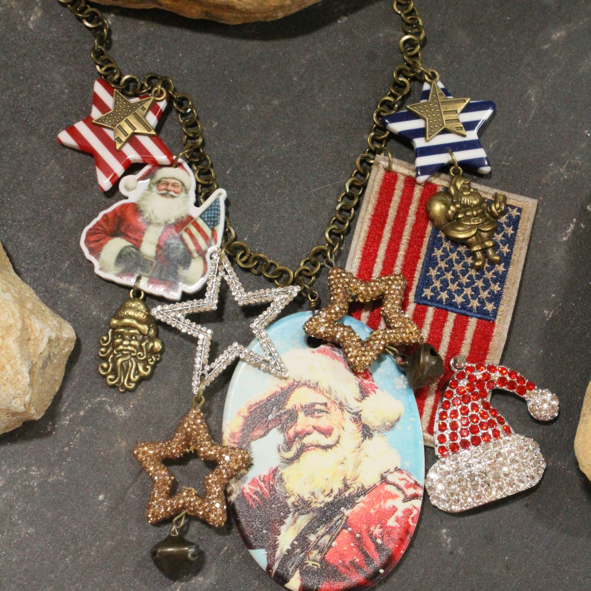 Patriotic Santa Salutes You Charm'd Necklace