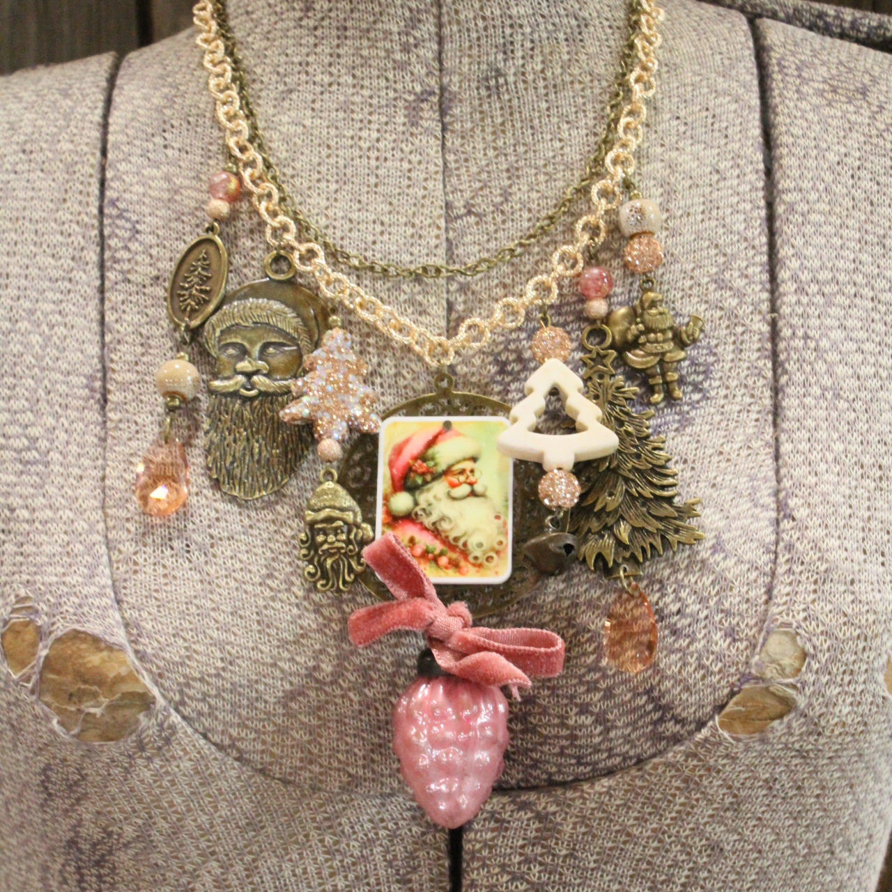 A Victorian Santa Christmas Charm'd Necklace