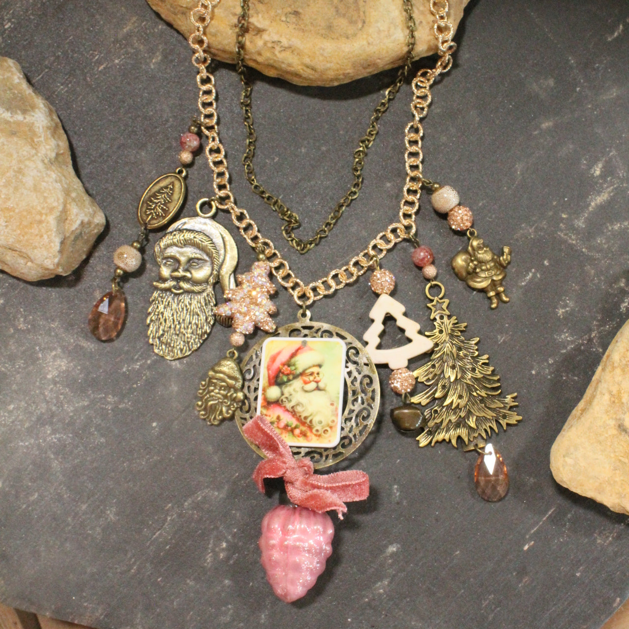 A Victorian Santa Christmas Charm'd Necklace