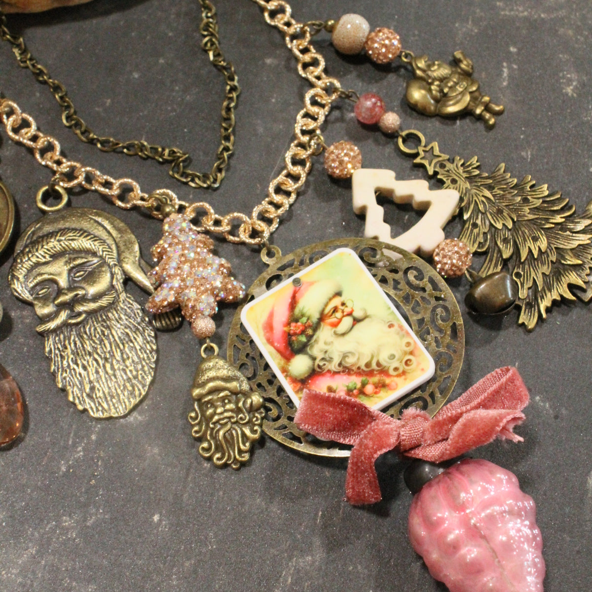 A Victorian Santa Christmas Charm'd Necklace