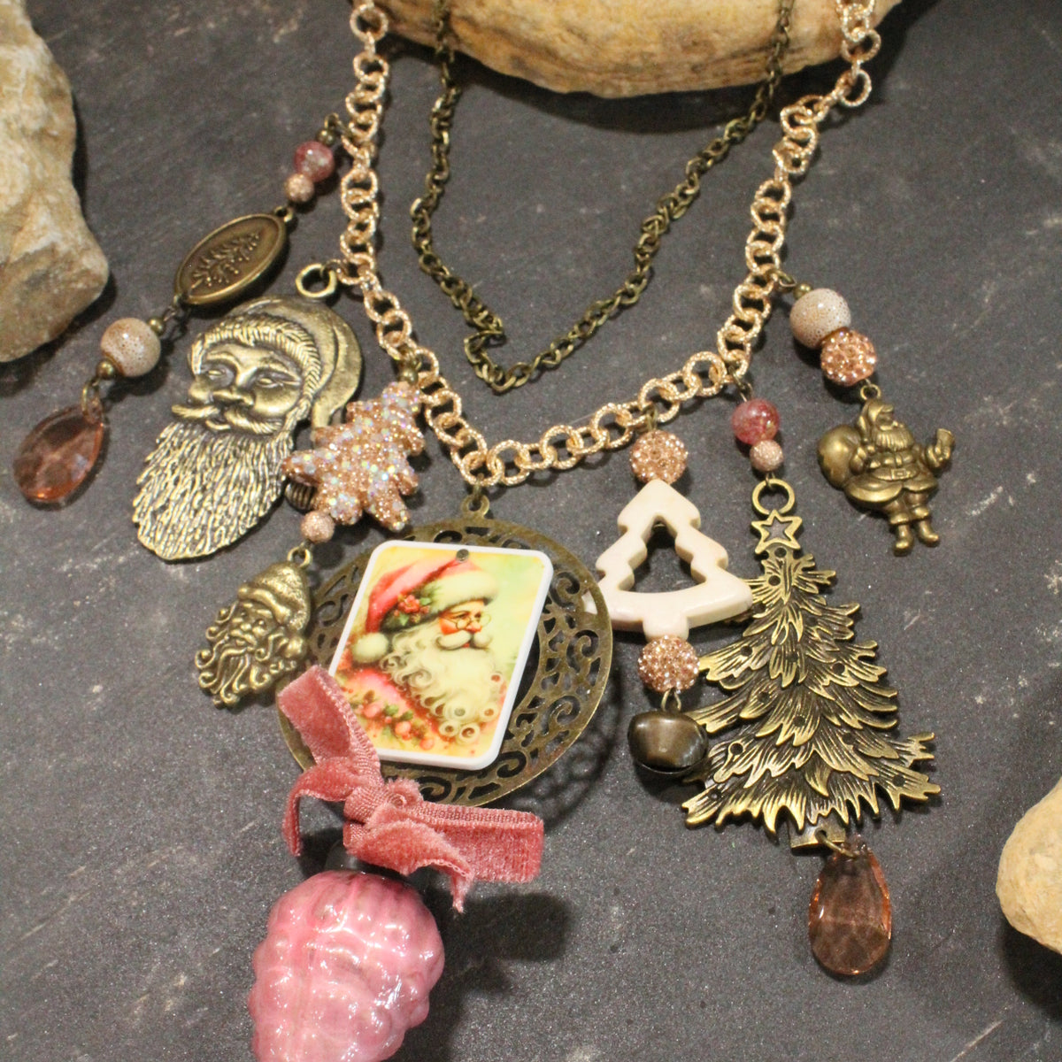 A Victorian Santa Christmas Charm'd Necklace