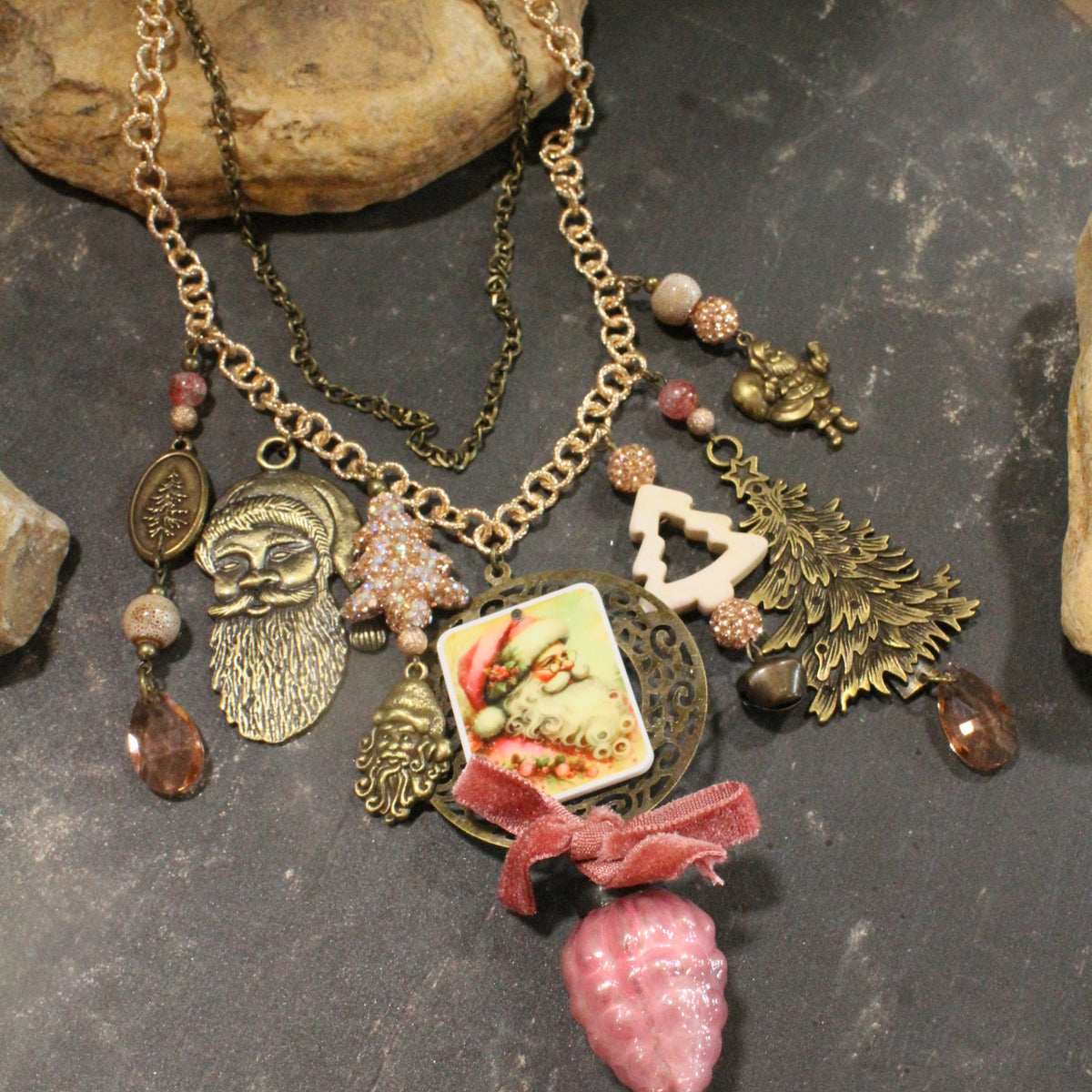 A Victorian Santa Christmas Charm'd Necklace