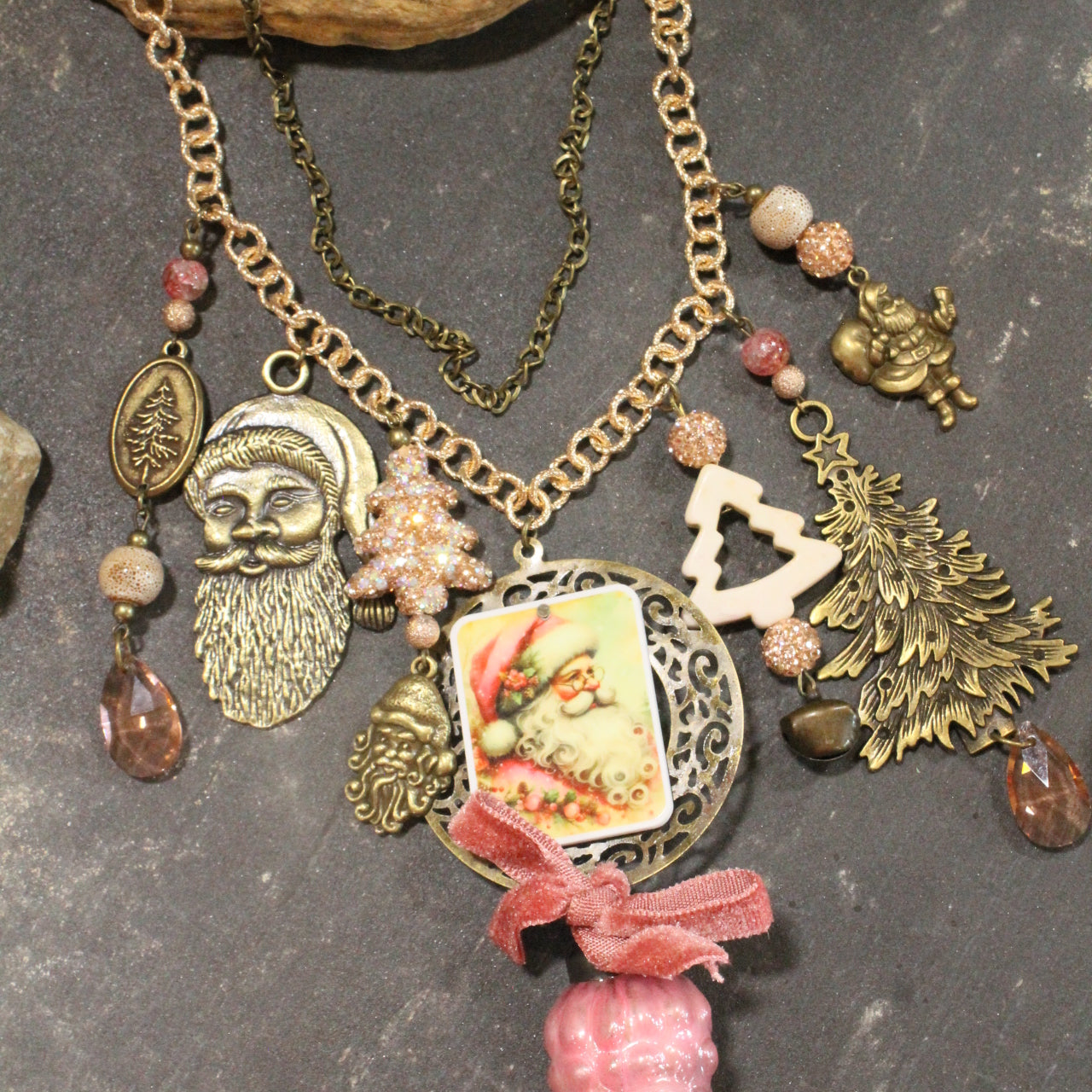 A Victorian Santa Christmas Charm'd Necklace