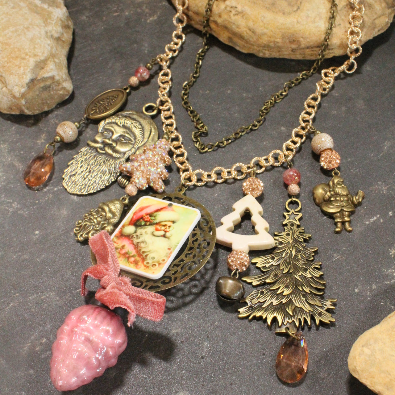 A Victorian Santa Christmas Charm'd Necklace