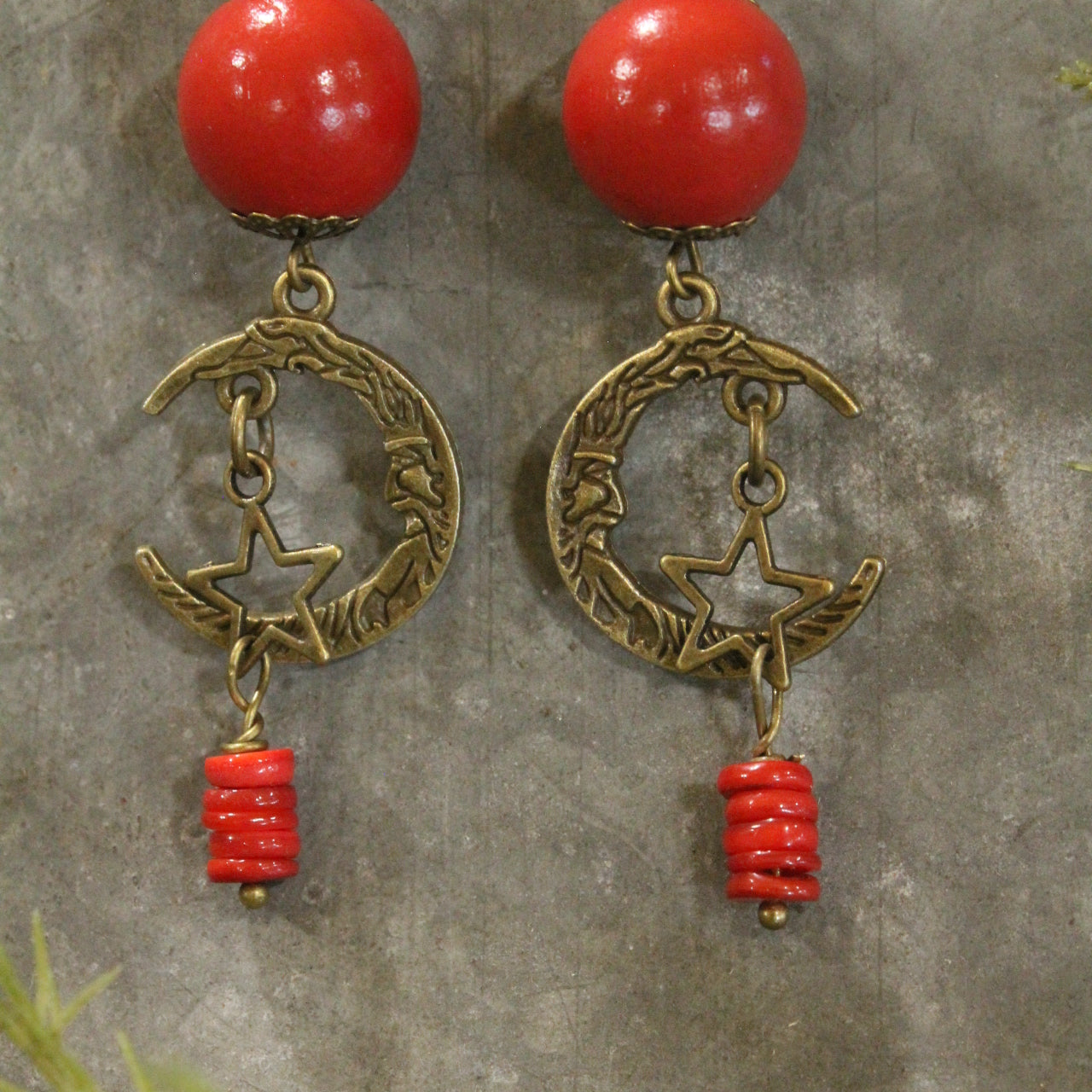 Bronze Santa Moon & Stars Earring Drops