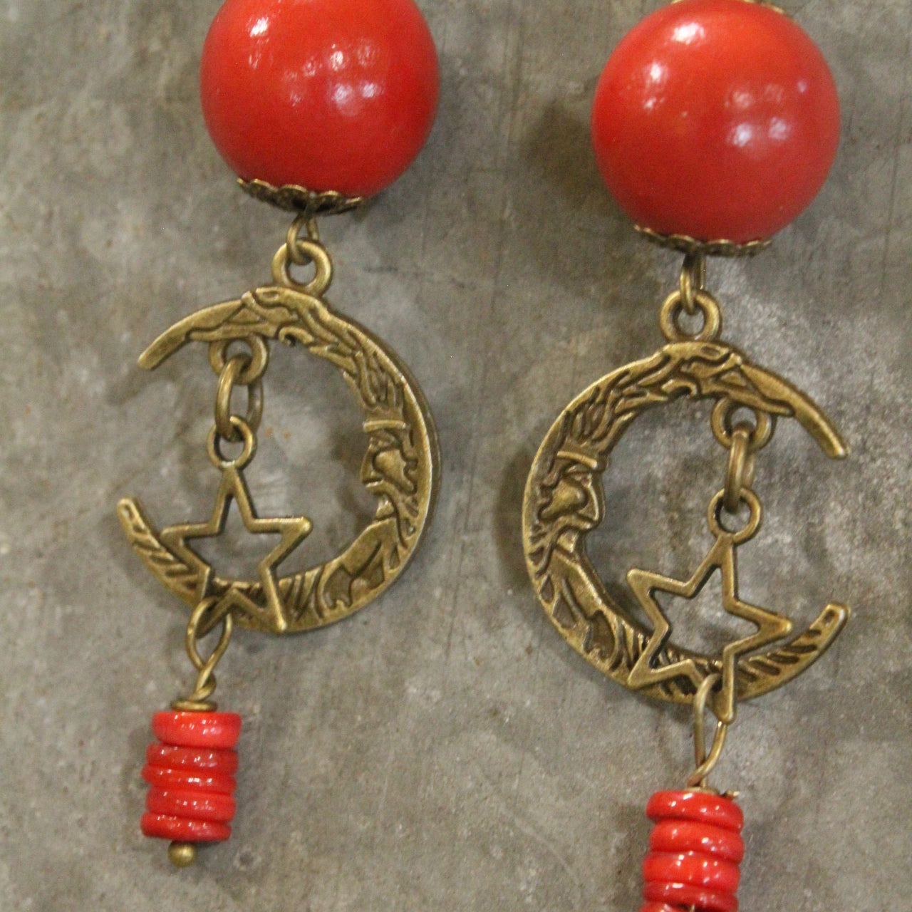 Bronze Santa Moon & Stars Earring Drops