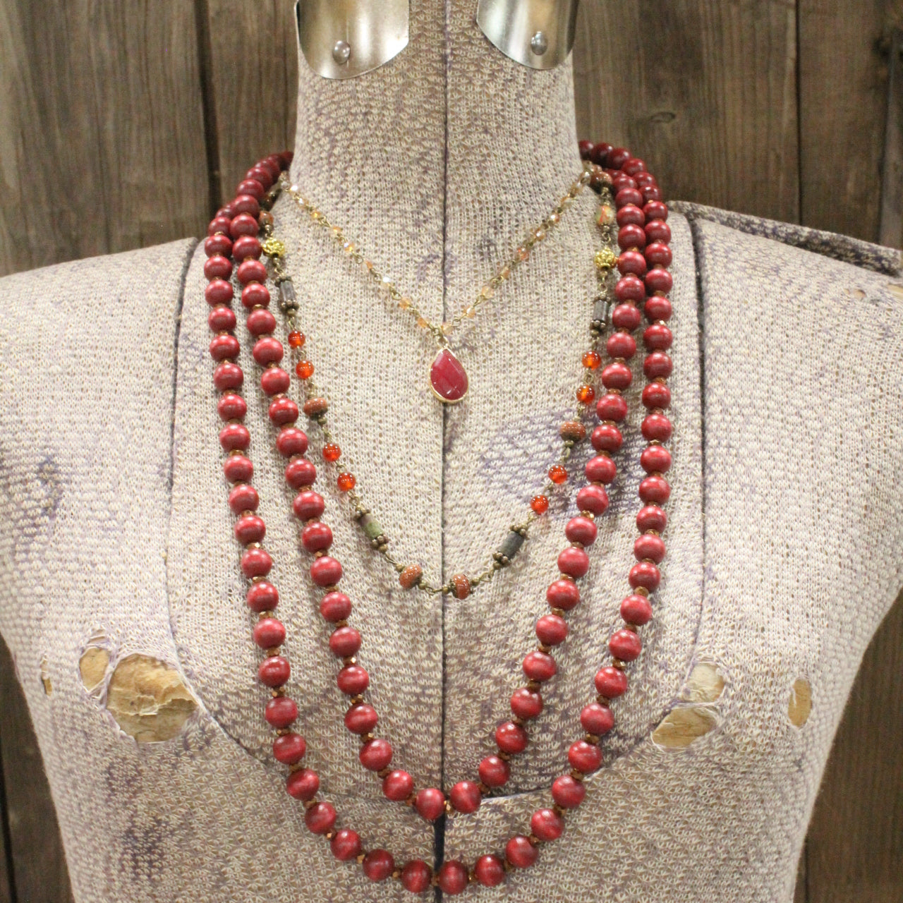 Glowing In Rich Red Boho Layered Necklace