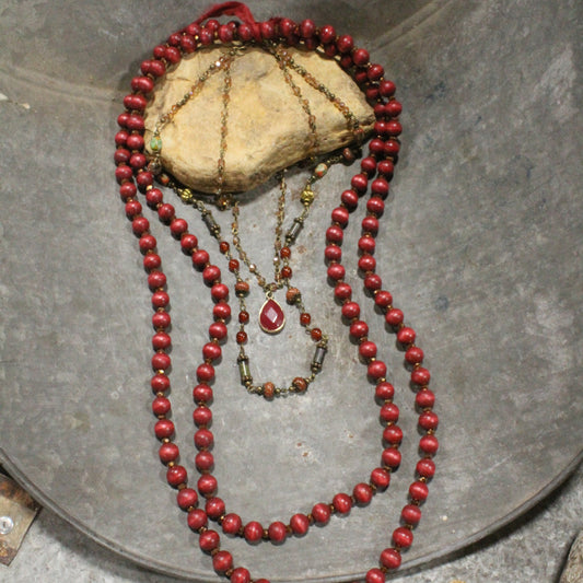 Glowing In Rich Red Boho Layered Necklace