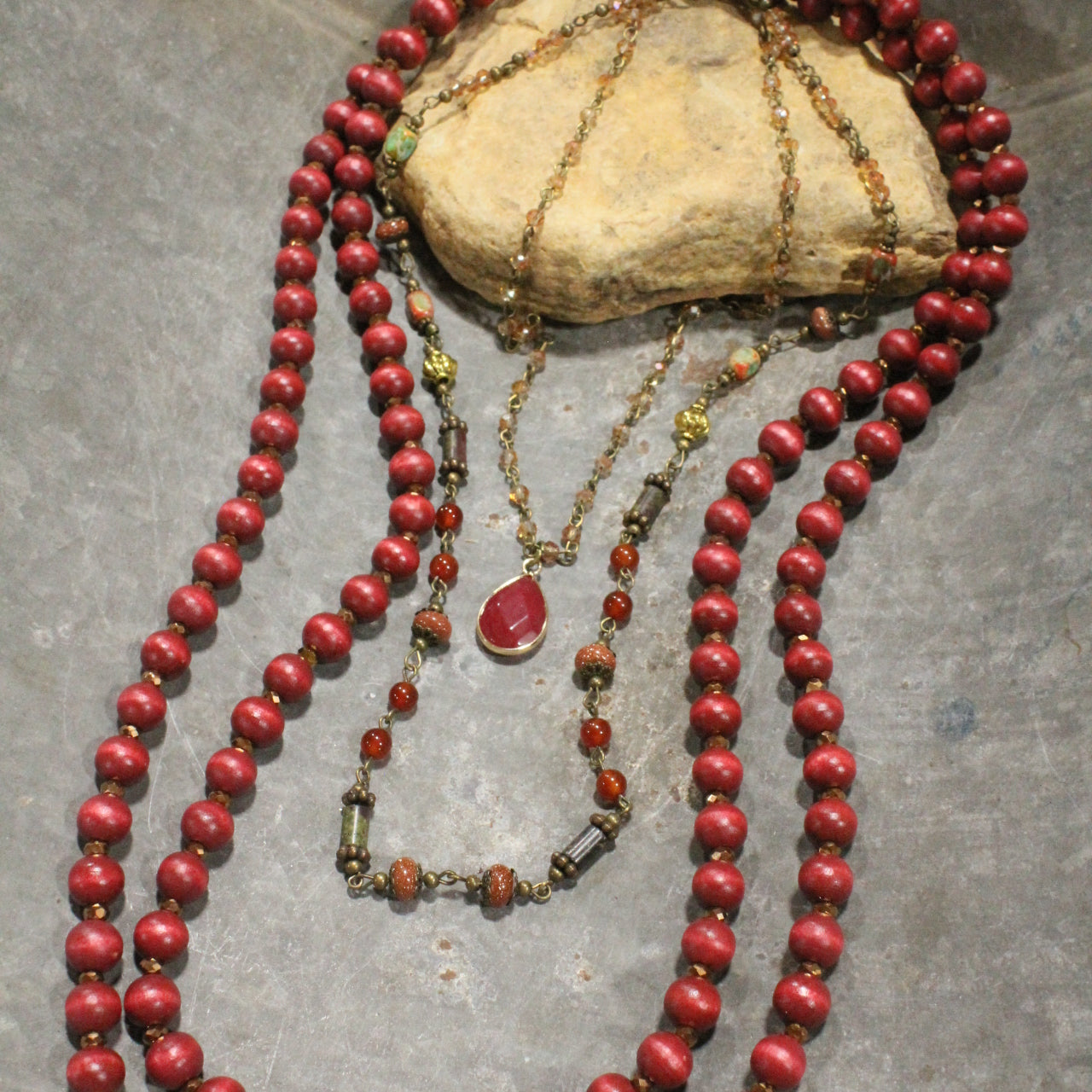 Glowing In Rich Red Boho Layered Necklace
