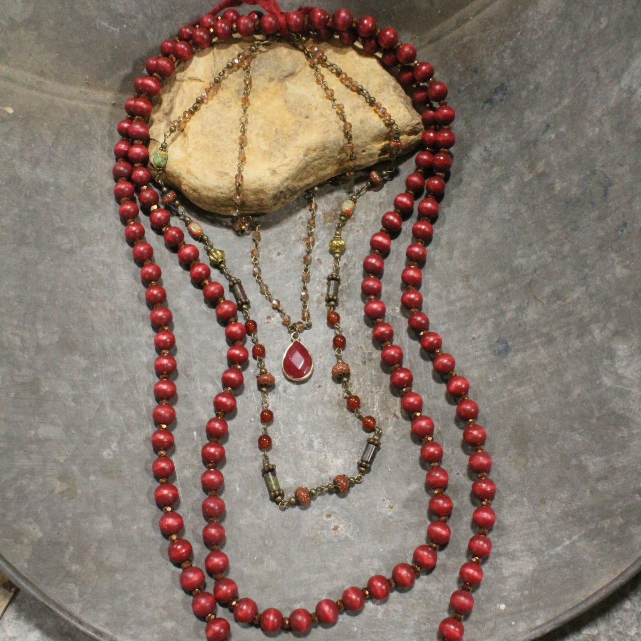 Glowing In Rich Red Boho Layered Necklace