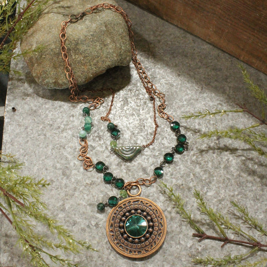 Copper & Green Czech Festive Holiday Layered Necklace