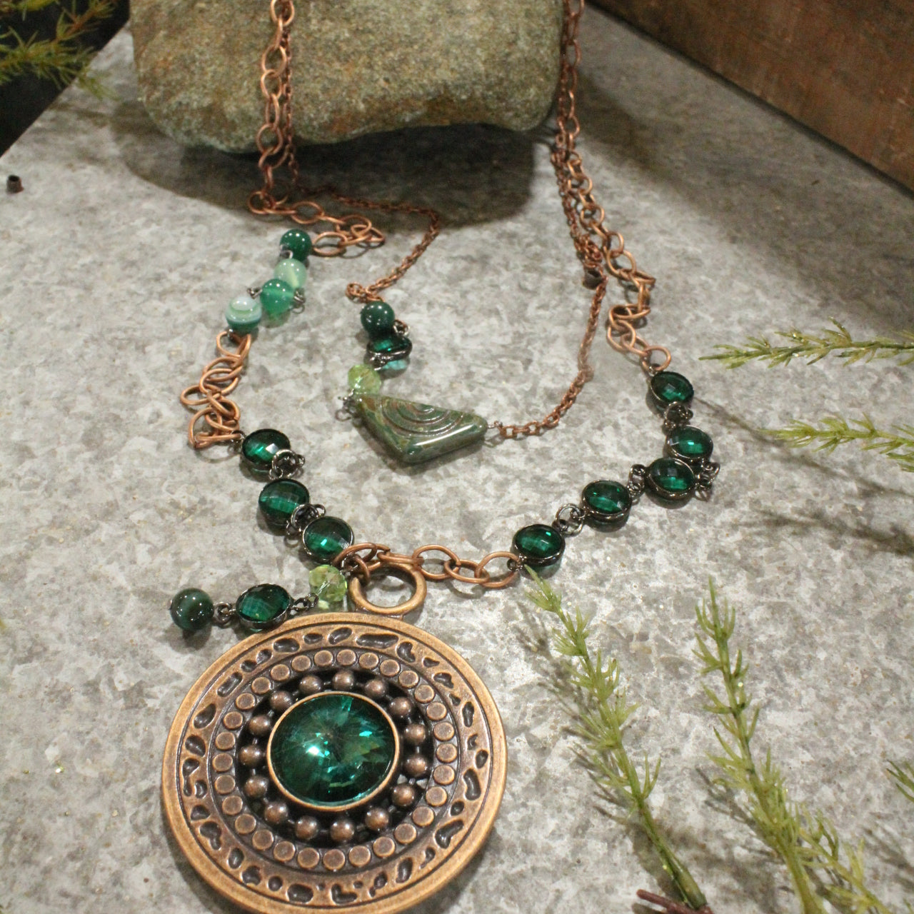 Copper & Green Czech Festive Holiday Layered Necklace