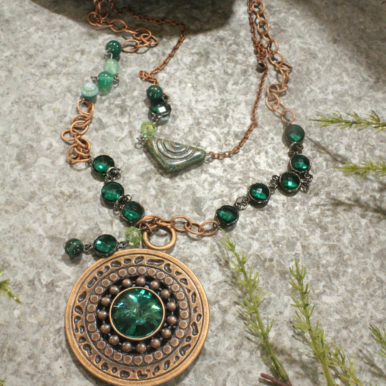 Copper & Green Czech Festive Holiday Layered Necklace