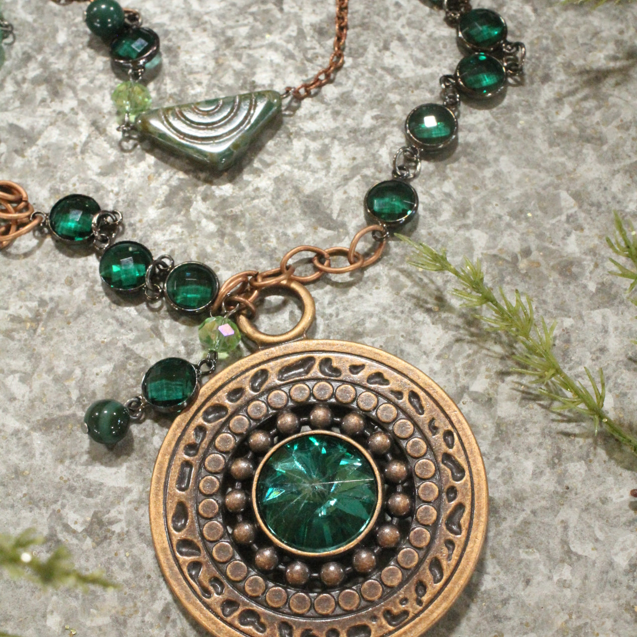 Copper & Green Czech Festive Holiday Layered Necklace