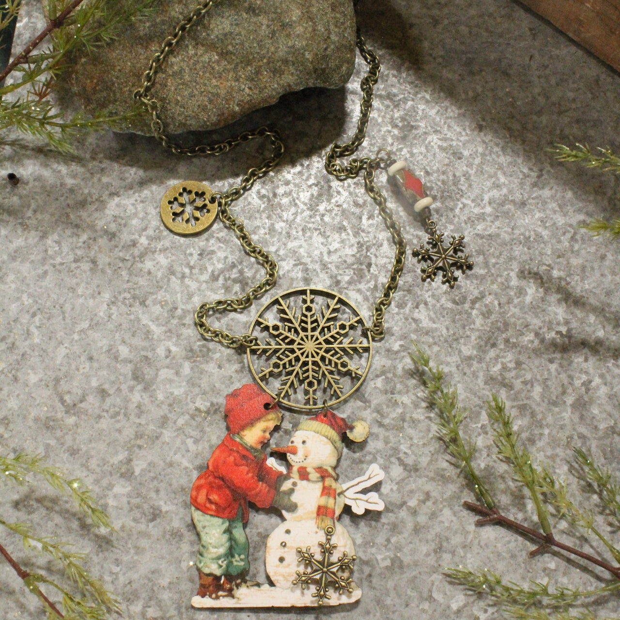 Little Boy & His Best Frosty Friend Charm Necklace