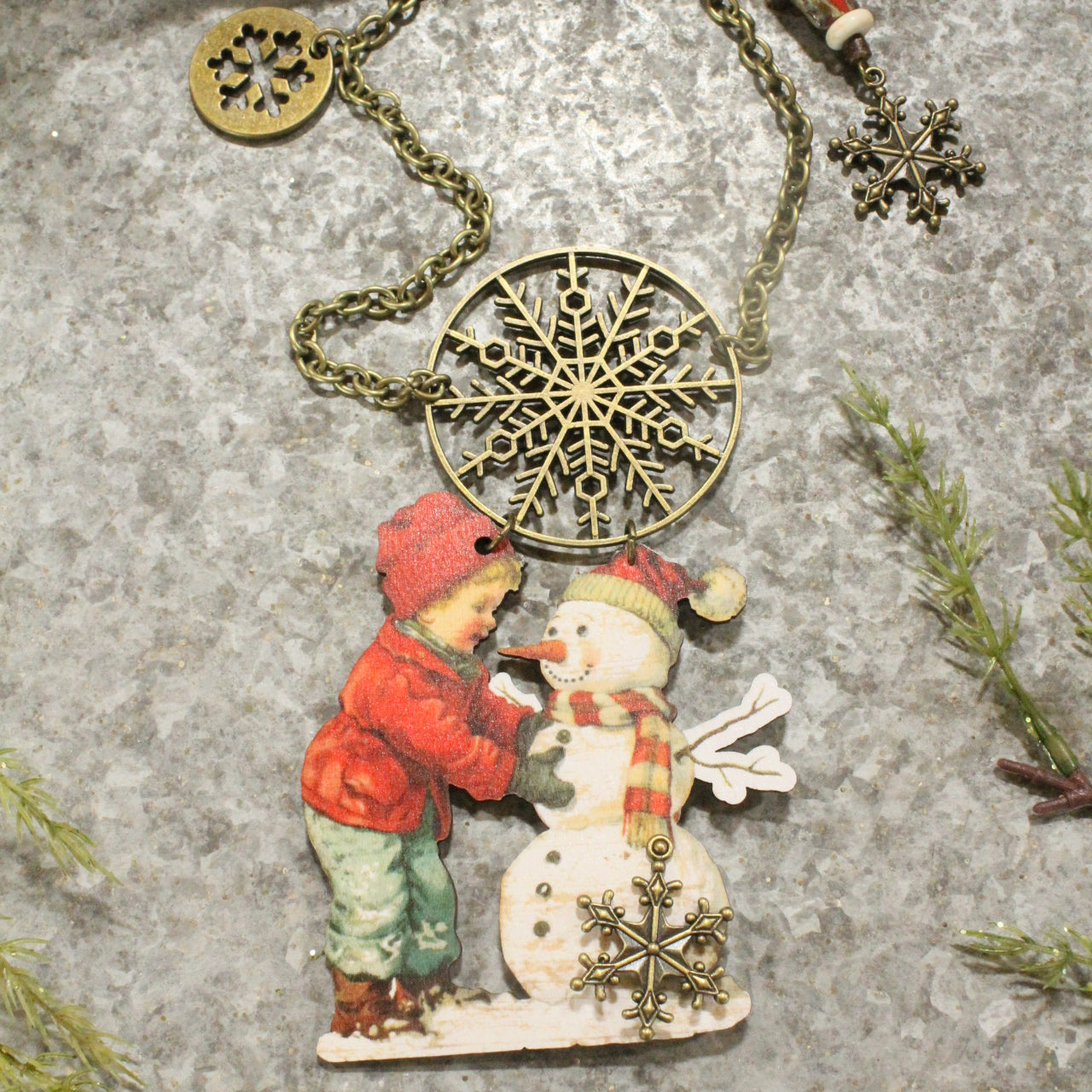 Little Boy & His Best Frosty Friend Charm Necklace