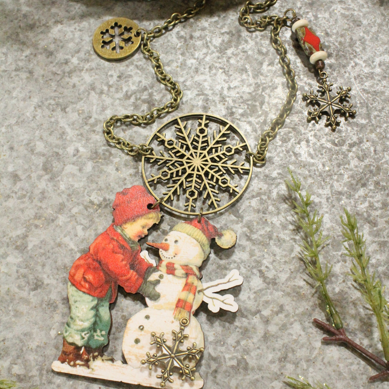 Little Boy & His Best Frosty Friend Charm Necklace