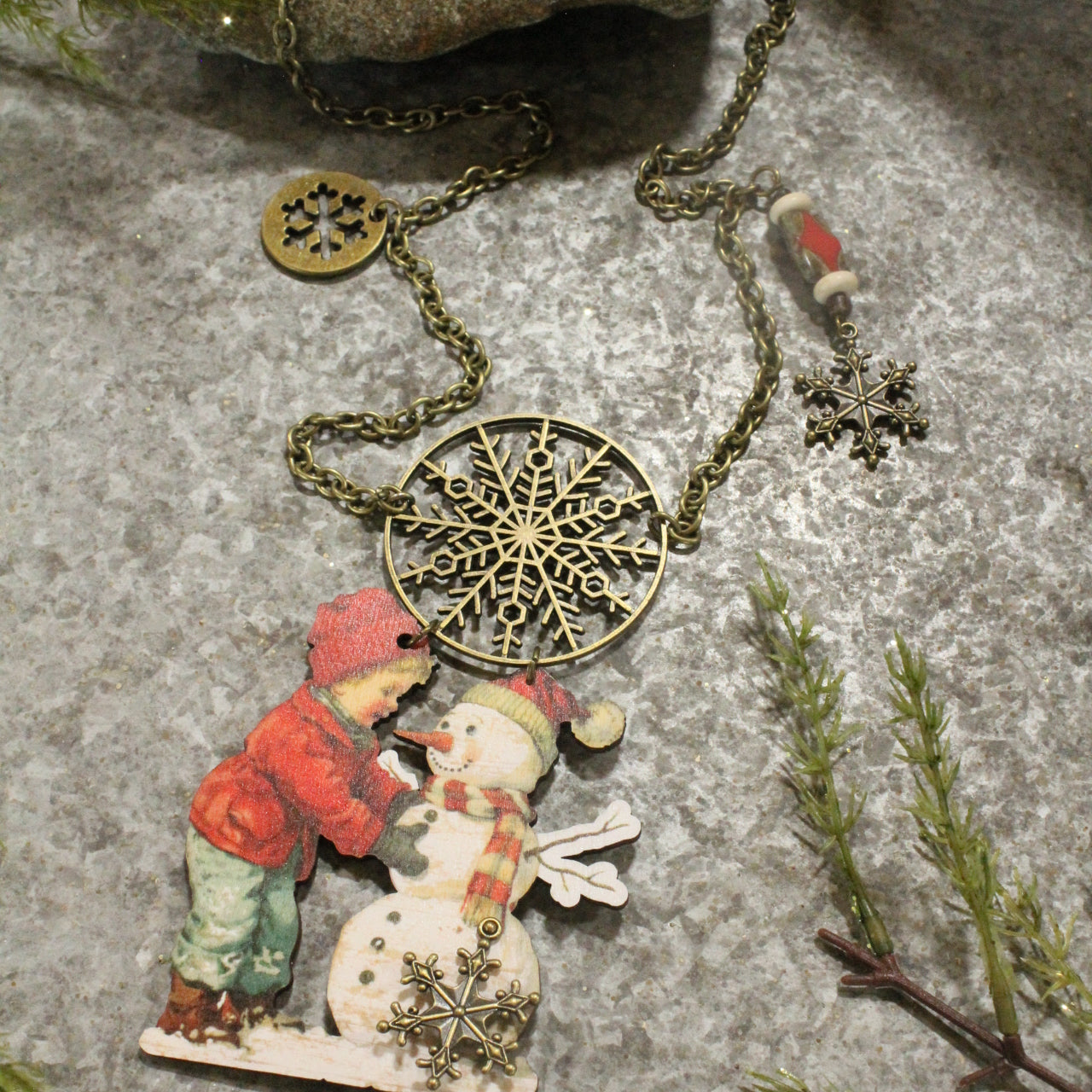 Little Boy & His Best Frosty Friend Charm Necklace