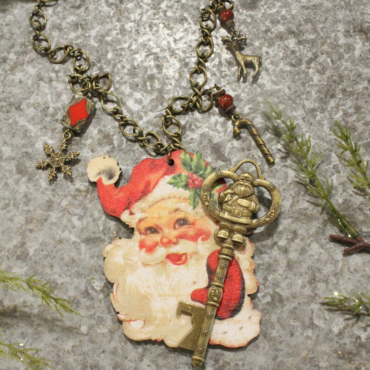 Rosy Cheeked Santa W/His Holiday Charms Necklace