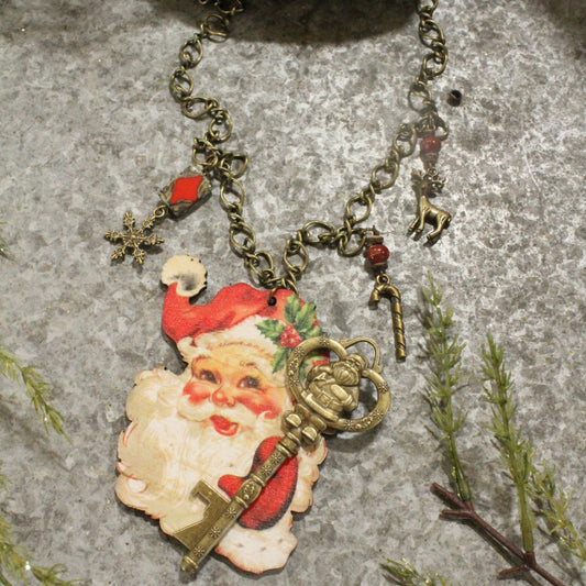 Rosy Cheeked Santa W/His Holiday Charms Necklace