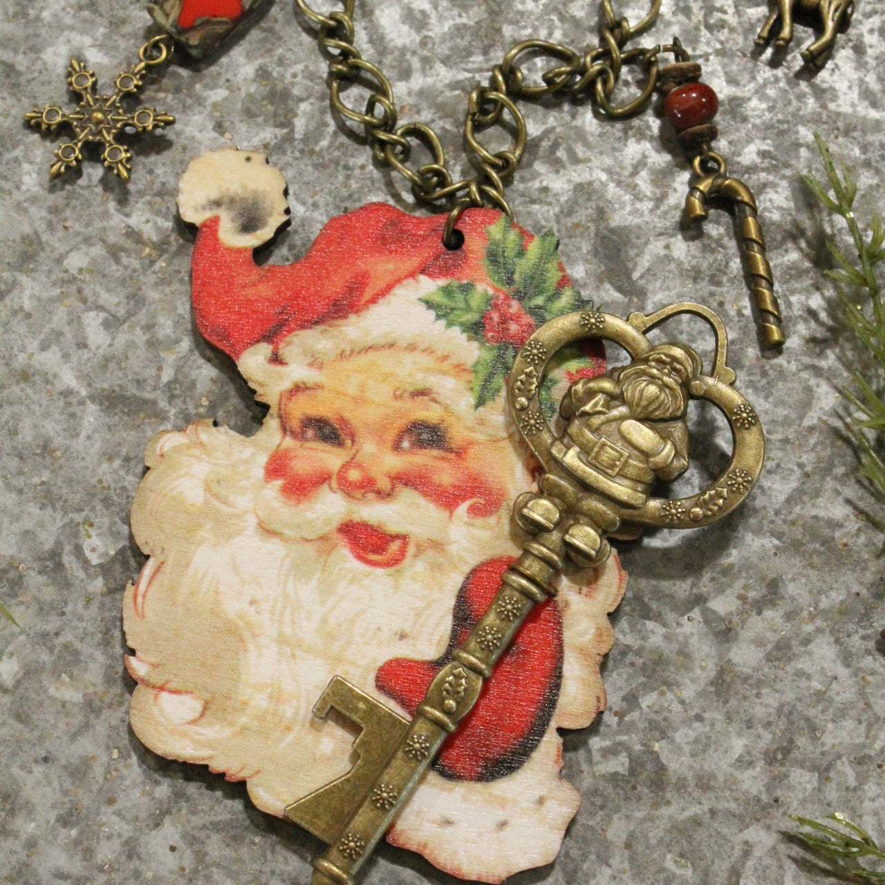 Rosy Cheeked Santa W/His Holiday Charms Necklace