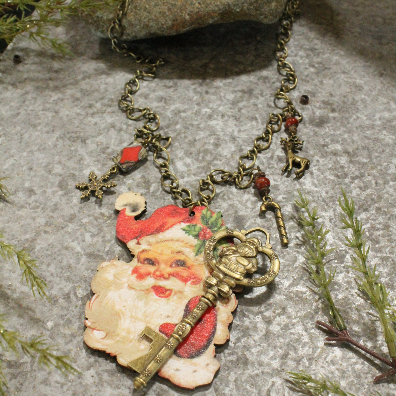 Rosy Cheeked Santa W/His Holiday Charms Necklace