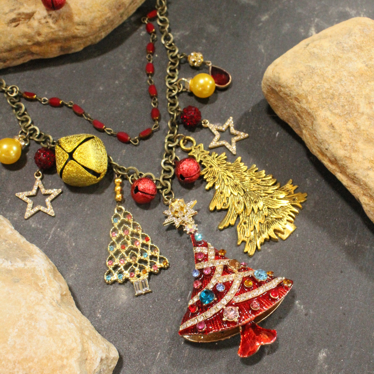 Golden Days Christmas Tree Layered Necklace