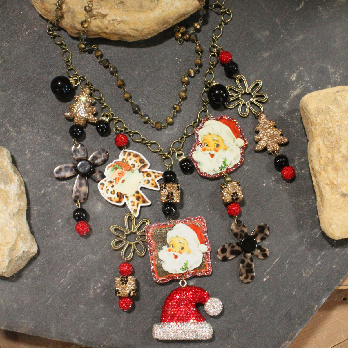 Sassy Leopard Santa Charm'd Necklace