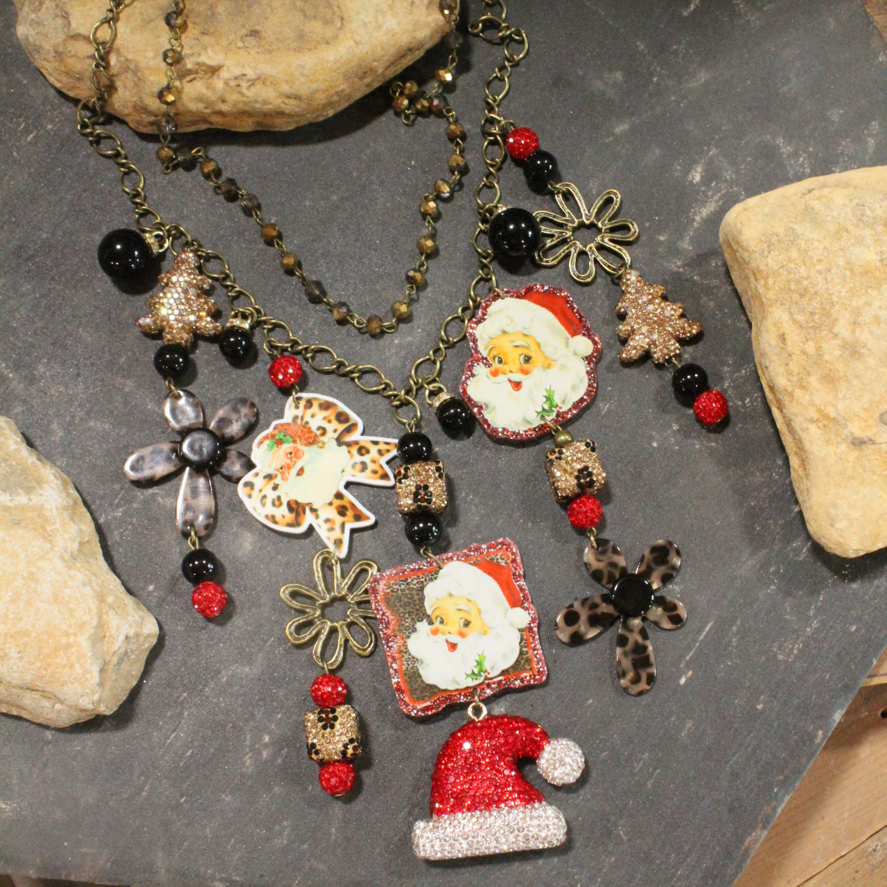 Sassy Leopard Santa Charm'd Necklace
