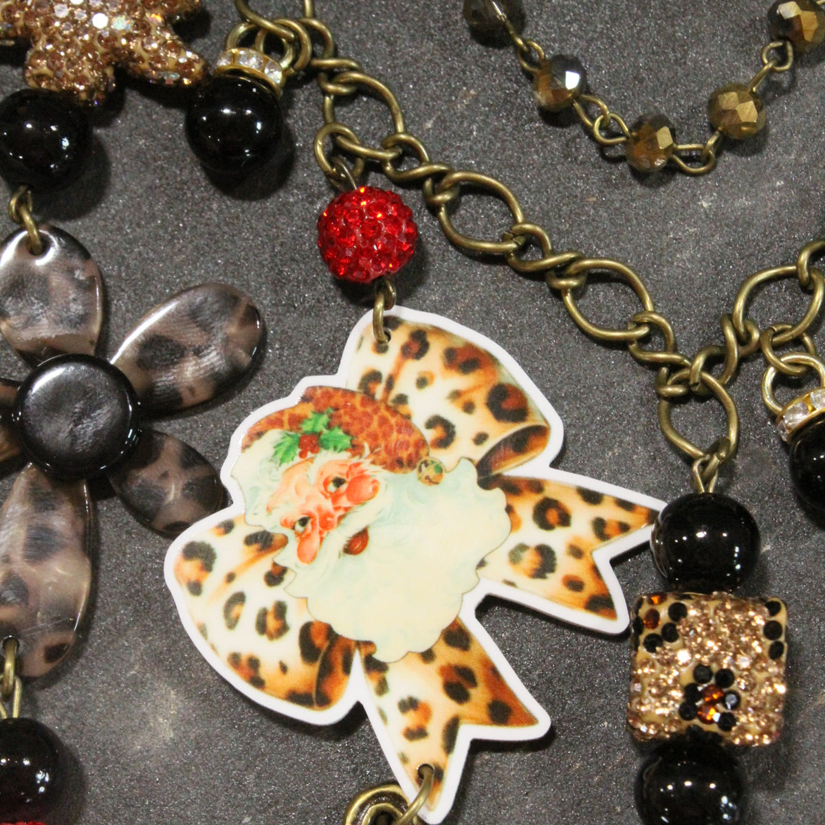 Sassy Leopard Santa Charm'd Necklace