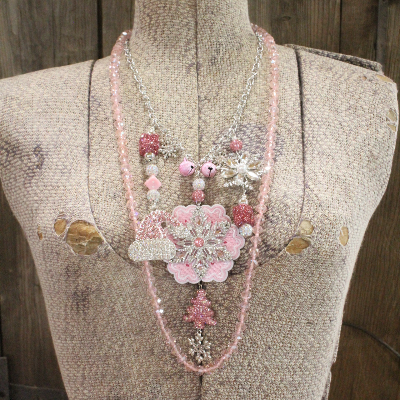 Soft Snow Pink Christmas Vibes Charm'd Necklace