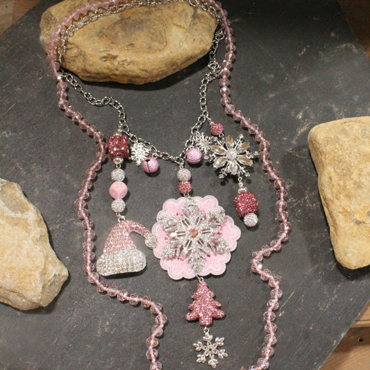 Soft Snow Pink Christmas Vibes Charm'd Necklace
