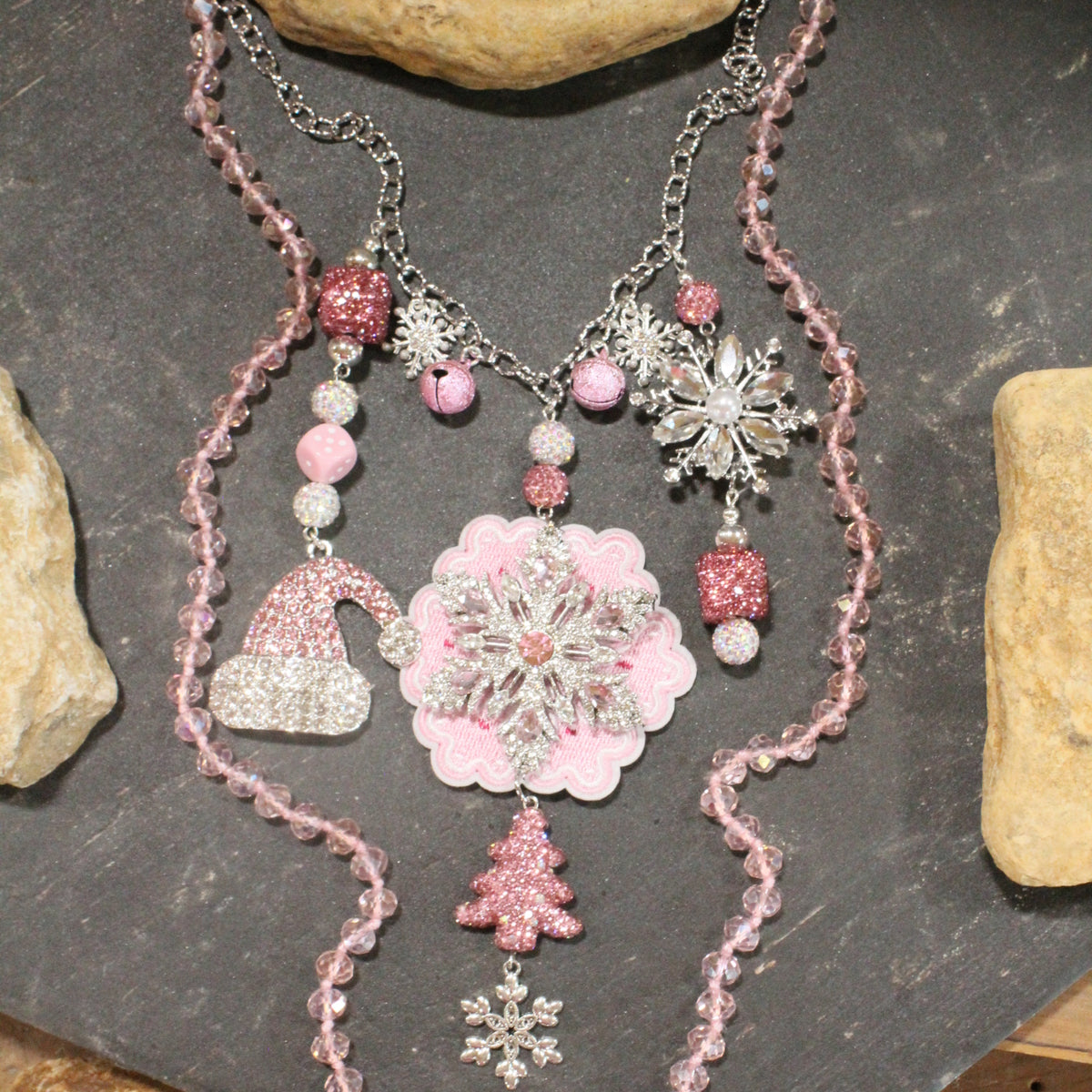 Soft Snow Pink Christmas Vibes Charm'd Necklace