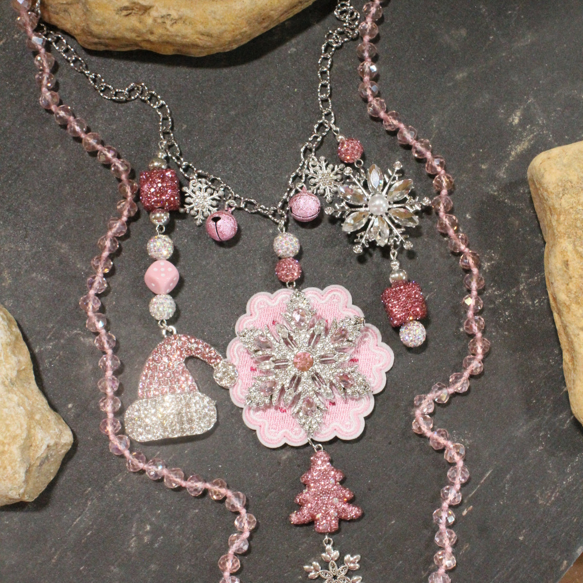 Soft Snow Pink Christmas Vibes Charm'd Necklace