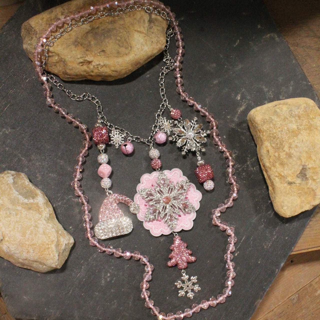 Soft Snow Pink Christmas Vibes Charm'd Necklace