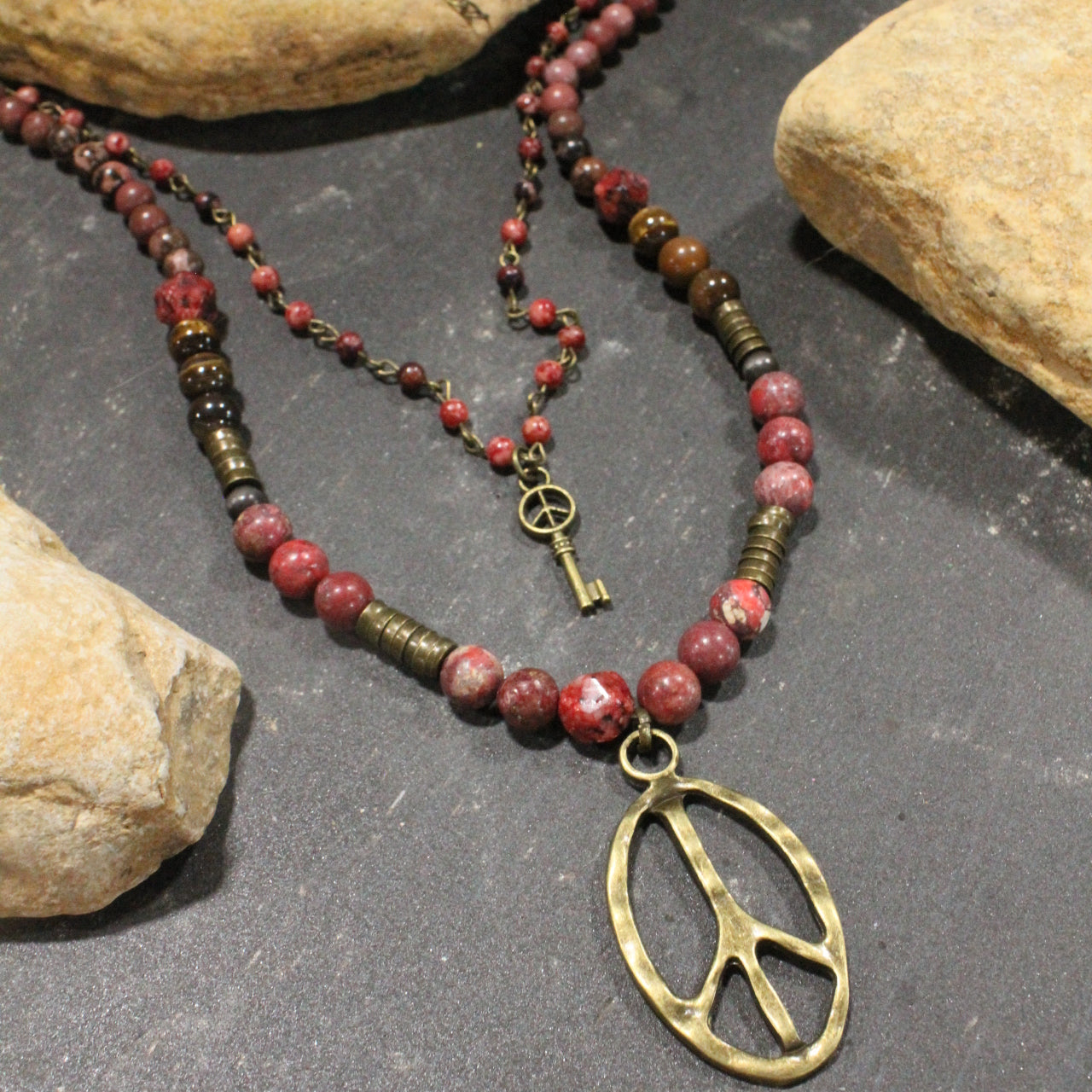 Pleasingly Peace Raspberry Red Layered Necklace