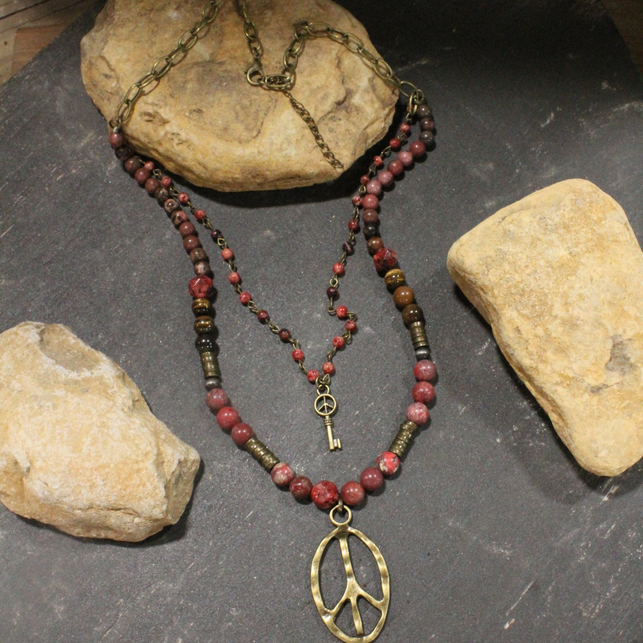 Pleasingly Peace Raspberry Red Layered Necklace