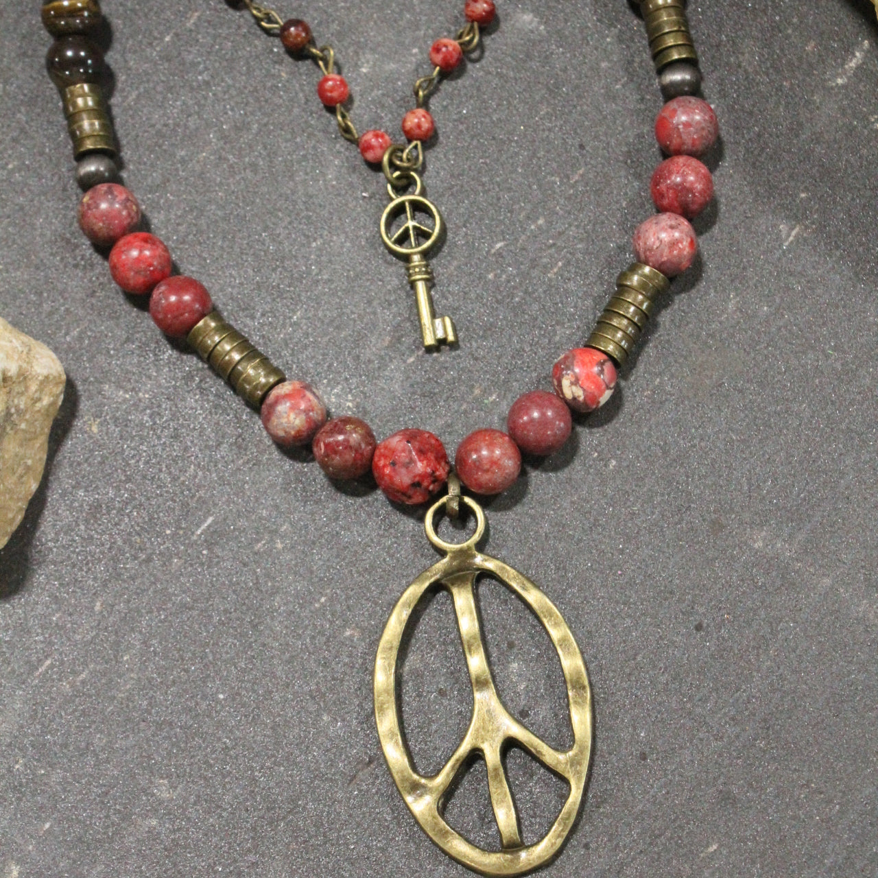 Pleasingly Peace Raspberry Red Layered Necklace