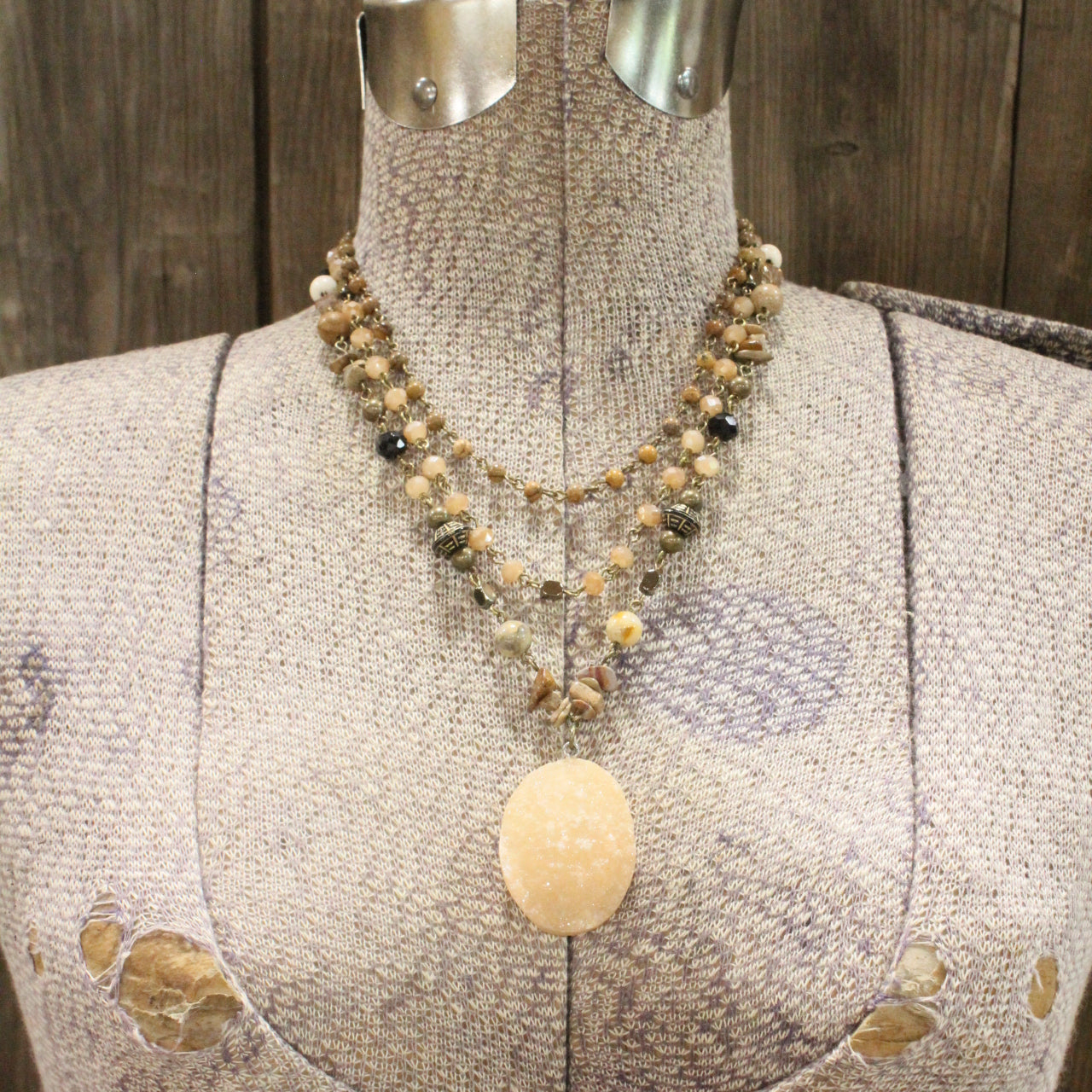Bohemian Layered Earth Tone Stone Necklace